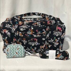 Vera Bradley Winter Deer Medium Travel Duffle Bag & Cosmetic Bag Set